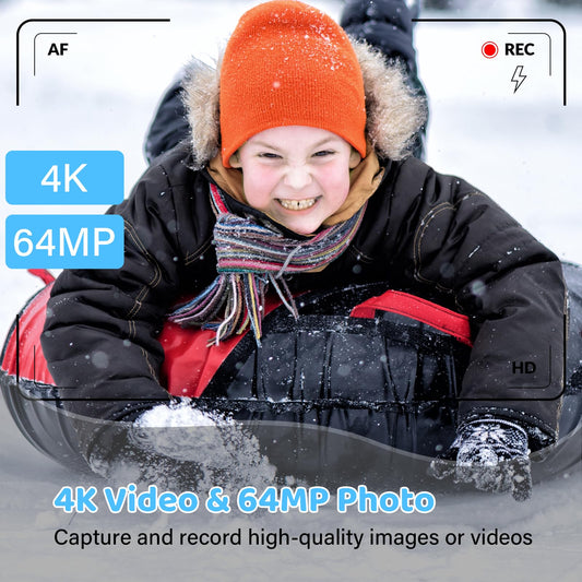 4K 64MP digital camera with 32GB memory card, autofocus compact camera with 16x digital zoom, rechargeable 2 1200mAh batteries, 2.4-inch mini kids camera for beginners.