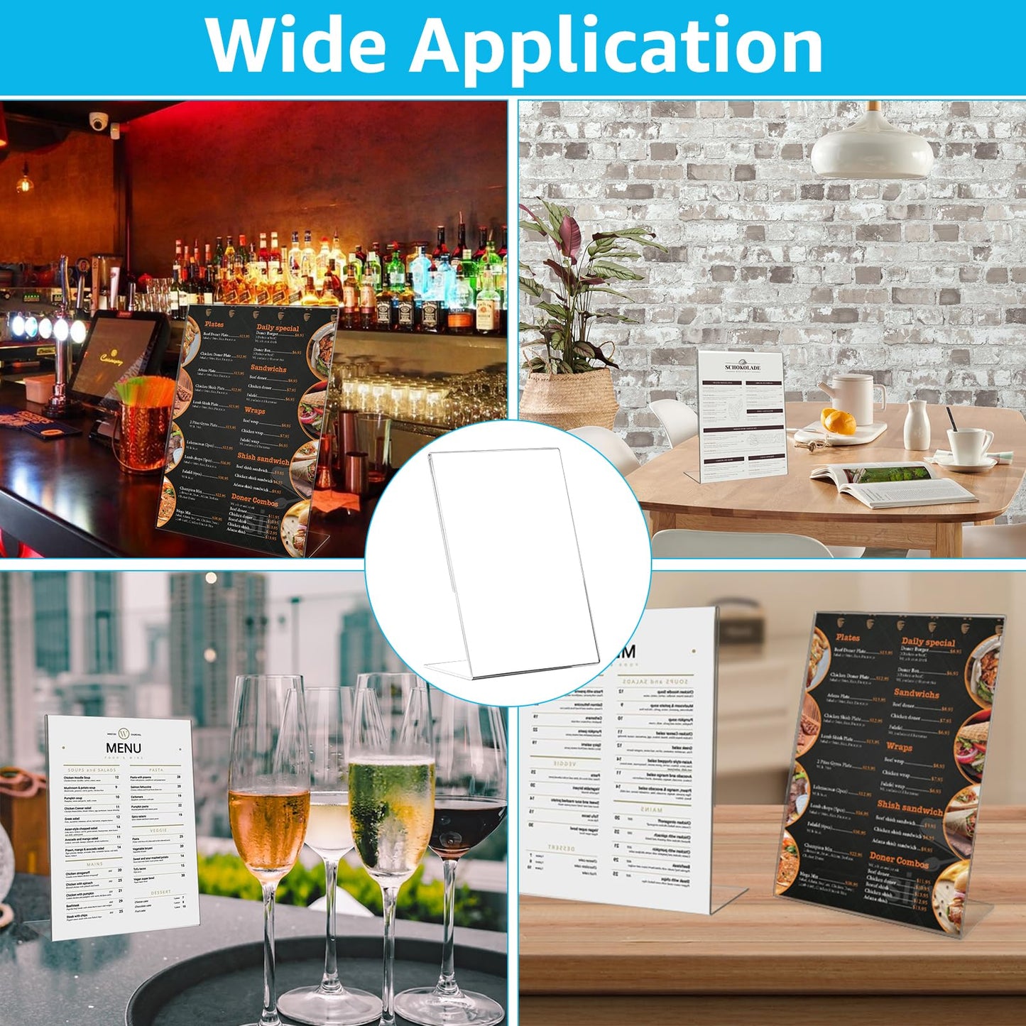 ZOFUN 10 pieces of A4 tabletop acrylic stands, angled tabletop advertising stands/l-stands, transparent A4 stands for photos, cafes, restaurants, exhibitions, offices.