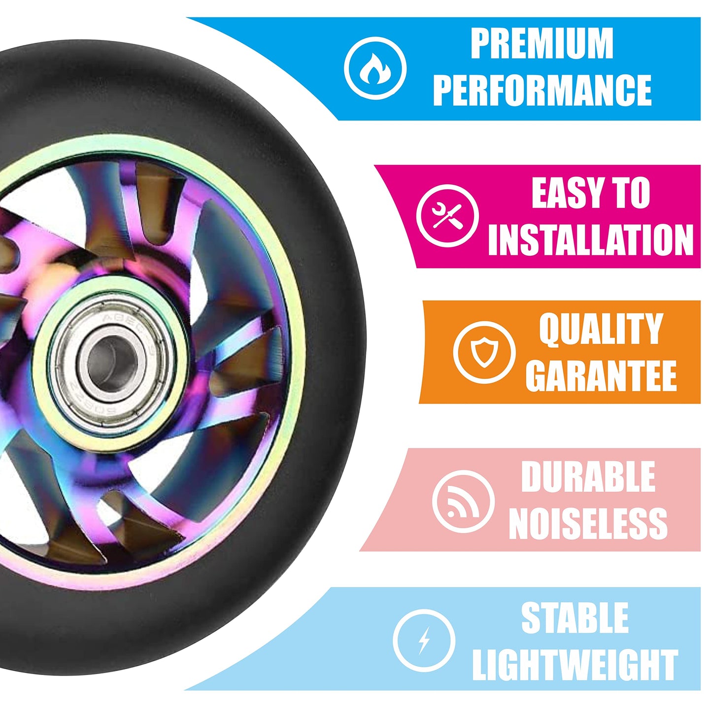 Yungeln 2 pieces 110mm stunt scooter replacement wheels 110 x 24mm 88A solid tires with ABEC-9 bearings compatible for most stunt scooters and kick scooters