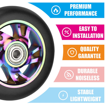 Yungeln 2 pieces 110mm stunt scooter replacement wheels 110 x 24mm 88A solid tires with ABEC-9 bearings compatible for most stunt scooters and kick scooters