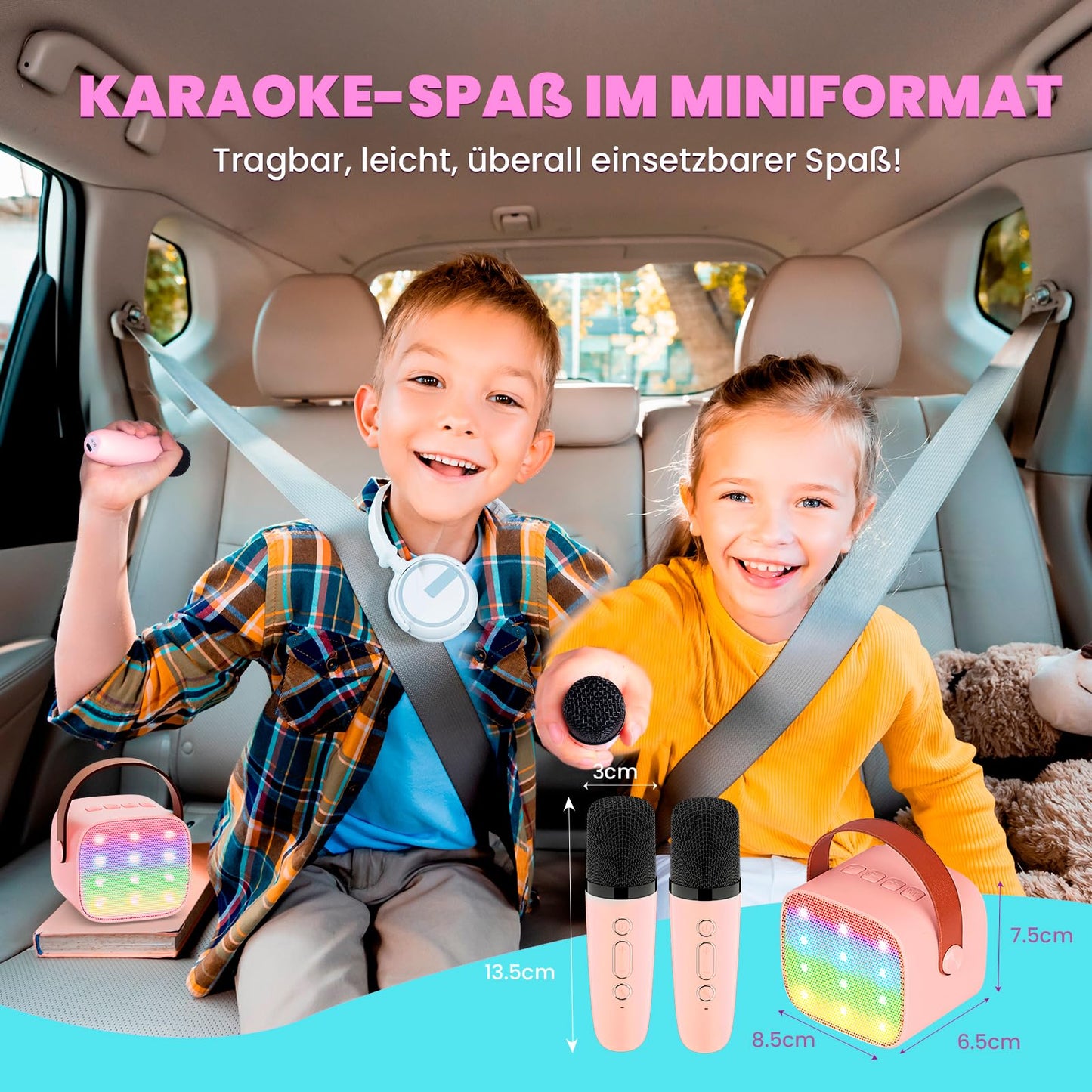 Karaoke machine with 2 karaoke microphones gift girls: [Premium version] Mini karaoke machine for kids with microphone children's day gift toy 3-12 years - birthday gift music speaker
