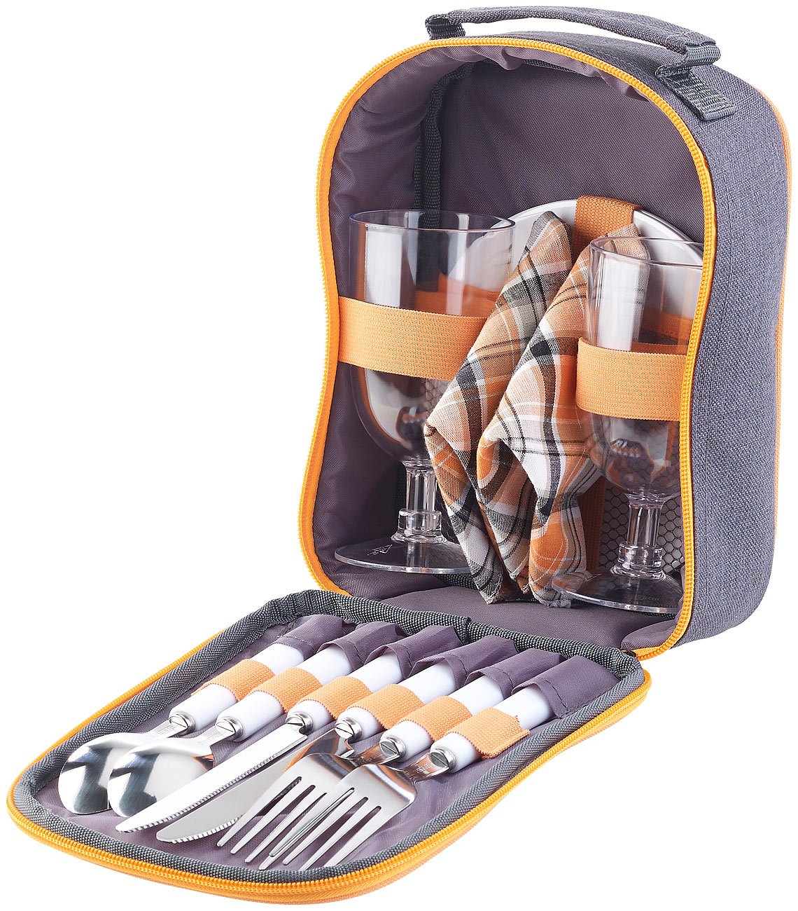 PEARL Picnic Dinnerware: Picnic set for 2: glasses, napkins, plates, cutlery (dinnerware set, 2 people, picnic backpack)