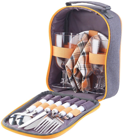 PEARL Picnic Dinnerware: Picnic set for 2: glasses, napkins, plates, cutlery (dinnerware set, 2 people, picnic backpack)