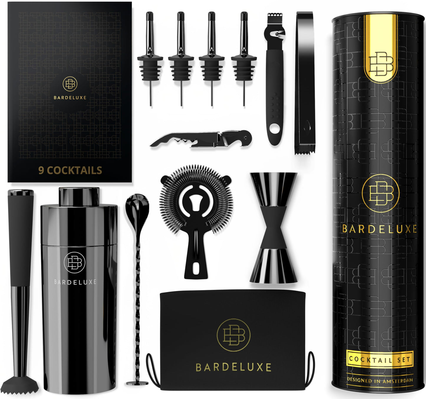 BarDeluxe® 12-piece Cocktail Set, Bartender Set, Cocktail Mixer Set | 750ml Stainless Steel Cocktail Shaker, Cocktail Shaker Set, Bartender Set | Luxury Cocktail Gift Set