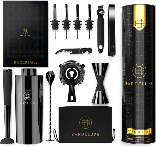 BarDeluxe® 12-piece Cocktail Set, Bartender Set, Cocktail Mixer Set | 750ml Stainless Steel Cocktail Shaker, Cocktail Shaker Set, Bartender Set | Luxury Cocktail Gift Set
