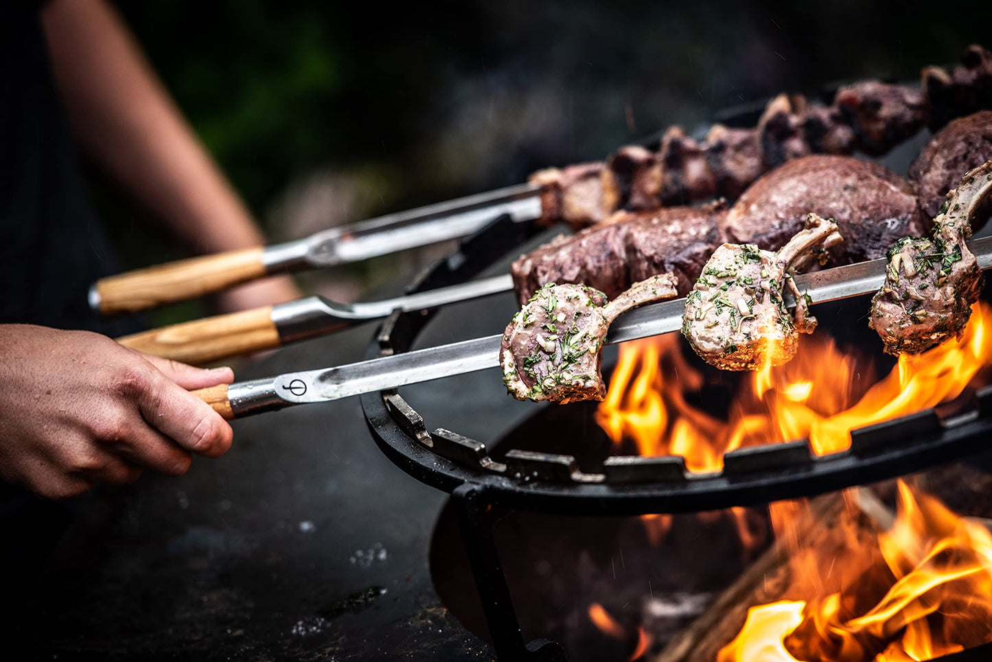 Forged Churrasco BBQ Skewers 60cm, Olive Wood Handle, Stainless Steel, V-Shaped