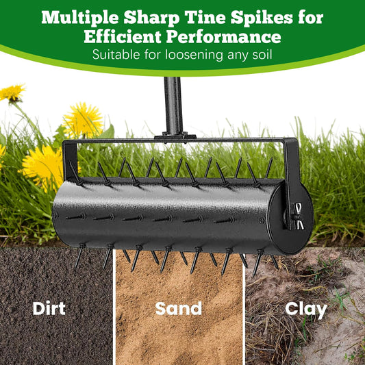 JAOGAUS Lawn Aerator, Roller Type Lawn Aerator, Lawn Roller with Handle & 5cm Nails & Splash Guard, Handheld Aerator Roller for Yards and Lawn areas in the garden - Garden Hand Tools