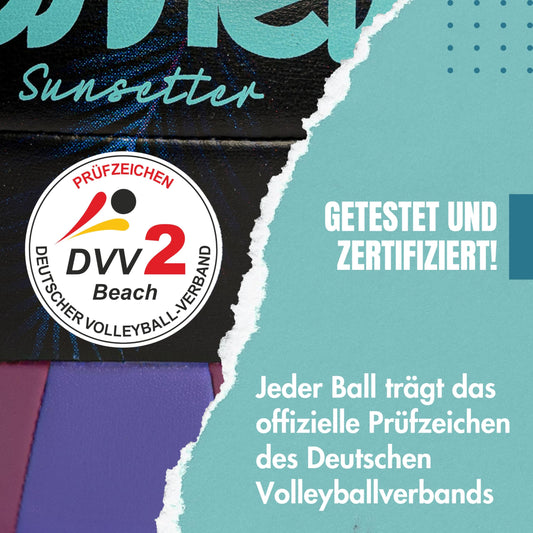 Momevo Sunsetter Beach volleyball, DVV certified, official size 5, soft PU surface - for outdoor beach sports gift (Palm Purple, without ball pump)