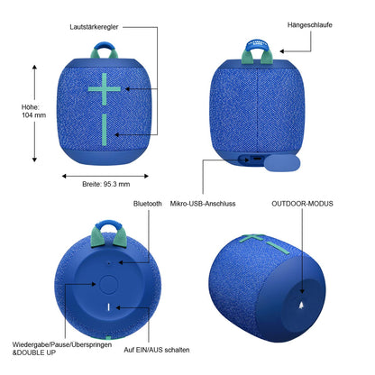 Ultimate Ears Wonderboom 2 Portable Bluetooth Speaker, 360° Sound, Waterproof & Dustproof, Outdoor Mode, Connect 2 Speakers for Stereo Sound, 13-Hour Battery Life - Individually, Blue
