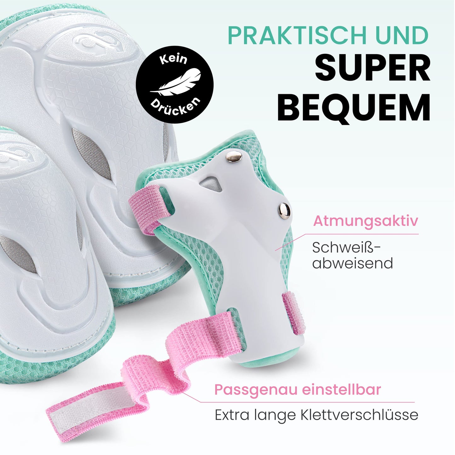 99FLIPS Knee Pads for Kids with GS [6 Pack] - GRIND - S/M Pink Mint - Inline Skating Knee Pads for Children - Knee and Elbow Protectors with Knee and Elbow Guards - Skating Protectors.