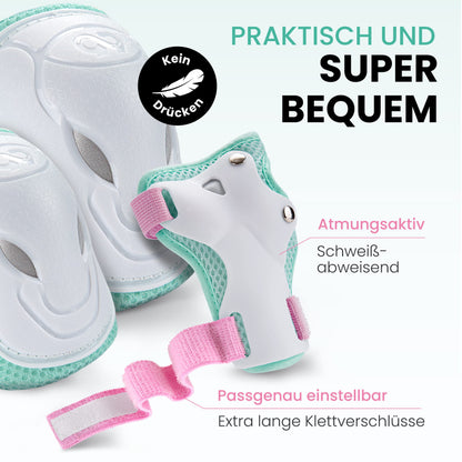 99FLIPS Knee Pads for Kids with GS [6 Pack] - GRIND - S/M Pink Mint - Inline Skating Knee Pads for Children - Knee and Elbow Protectors with Knee and Elbow Guards - Skating Protectors.