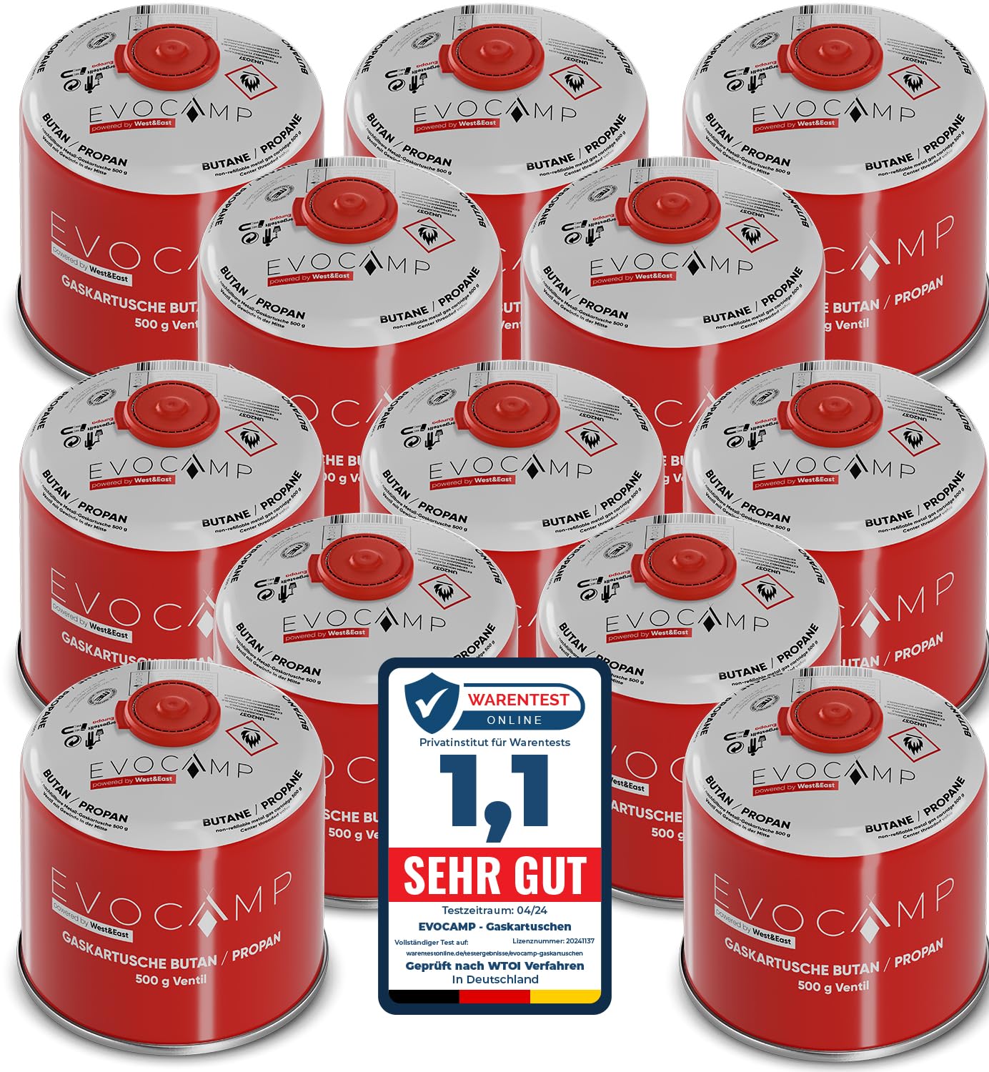 12x Butane gas cartridges 500g, screw cartridge with butane/propane gas 899 ml, gas cartridge EN417, valve cartridge with screw closure, gas cartridge with camping gas, screw valve gas cartridges.
