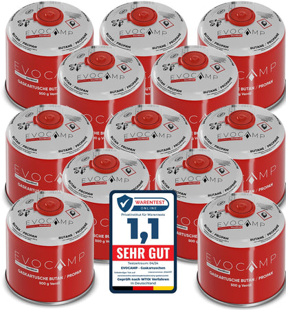 12x Butane gas cartridges 500g, screw cartridge with butane/propane gas 899 ml, gas cartridge EN417, valve cartridge with screw closure, gas cartridge with camping gas, screw valve gas cartridges.