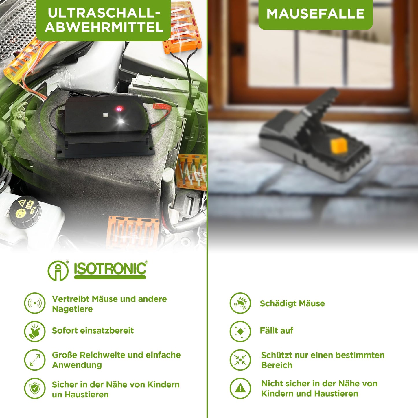 ISOTRONIC 3in1 Mole Repellent Flash | with high voltage, flash function, high-frequency ultrasound | Mole-Free Car vehicle connection car battery | Mole Shock Mole Scarecrow Mole-Free Mole Protection