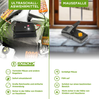 ISOTRONIC 3in1 Mole Repellent Flash | with high voltage, flash function, high-frequency ultrasound | Mole-Free Car vehicle connection car battery | Mole Shock Mole Scarecrow Mole-Free Mole Protection
