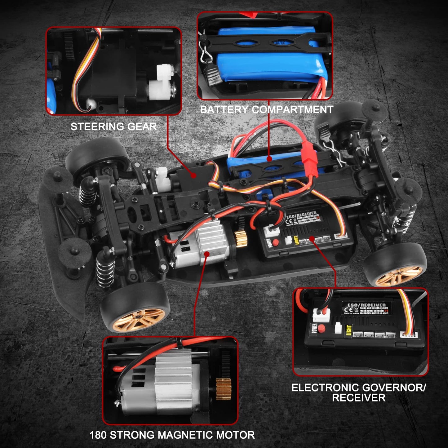 Goolsky RC Drift Car 1/18 2.4GHz 4WD 30km/h Motor RC180 Strong Magnetic RTR High Speed Rechargeable Environmentally Friendly RC Racing Car Remote Controlled Gift for Kids. 1 Battery