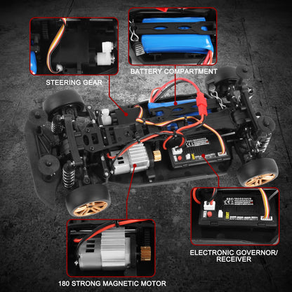 Goolsky RC Drift Car 1/18 2.4GHz 4WD 30km/h Motor RC180 Strong Magnetic RTR High Speed Rechargeable Environmentally Friendly RC Racing Car Remote Controlled Gift for Kids. 1 Battery