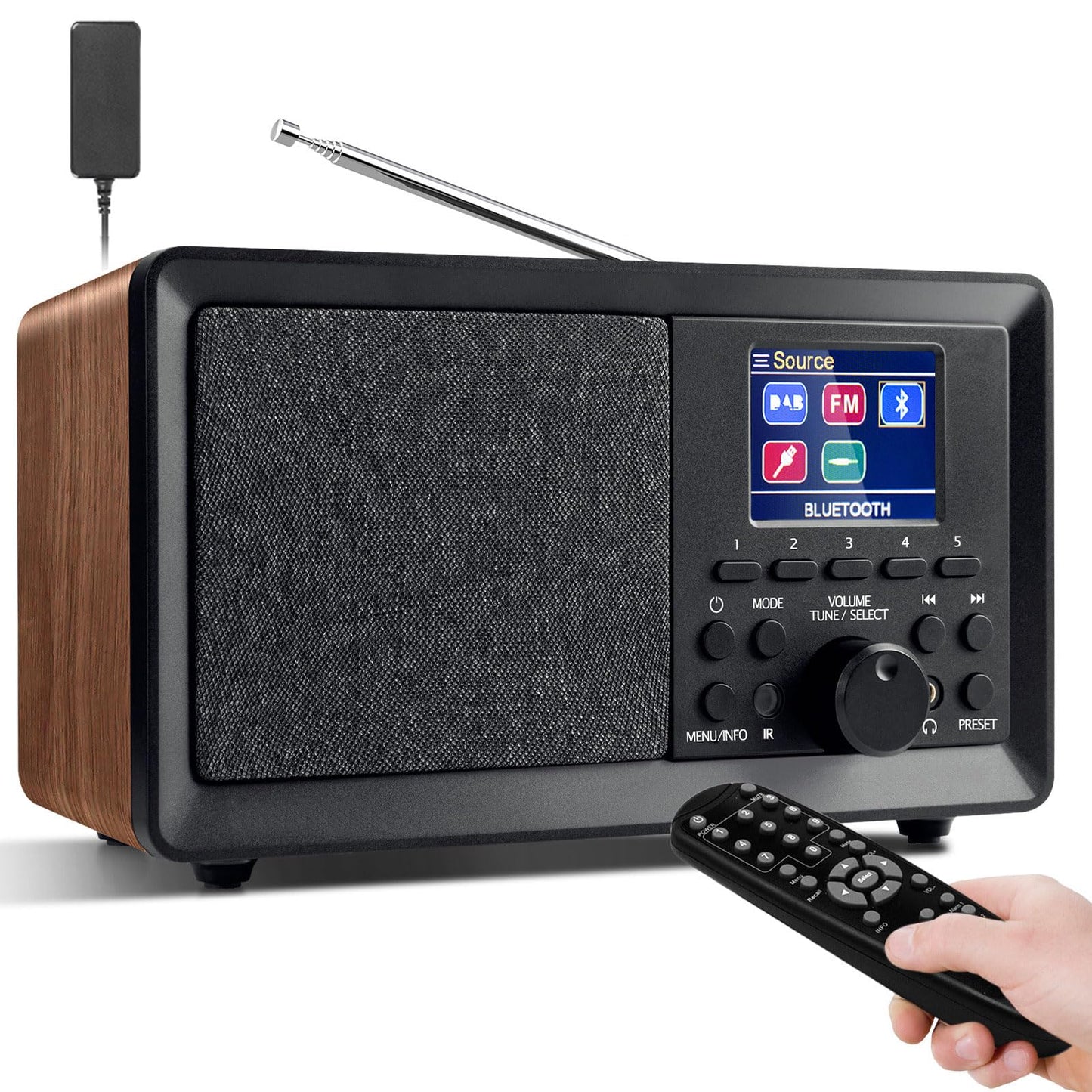 Wholede DAB Plus Radio with Bluetooth, DAB Radios with remote control DAB+/FM Radio Retro Wood Digital Radio Kitchen Radio Alarm Clock with dual alarm and USB/Aux port