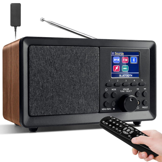 Wholede DAB Plus Radio with Bluetooth, DAB Radios with remote control DAB+/FM Radio Retro Wood Digital Radio Kitchen Radio Alarm Clock with dual alarm and USB/Aux port