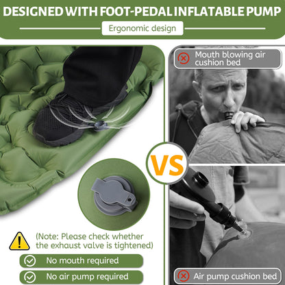 KUOGAS Self-Inflating Sleeping Pad, Extended and Thickened Camping Mattress, Air Pedal Air Pump Air Mattress, Ultra-Light Portable Sleeping Pad, Suitable for Camping, Beach, Hiking