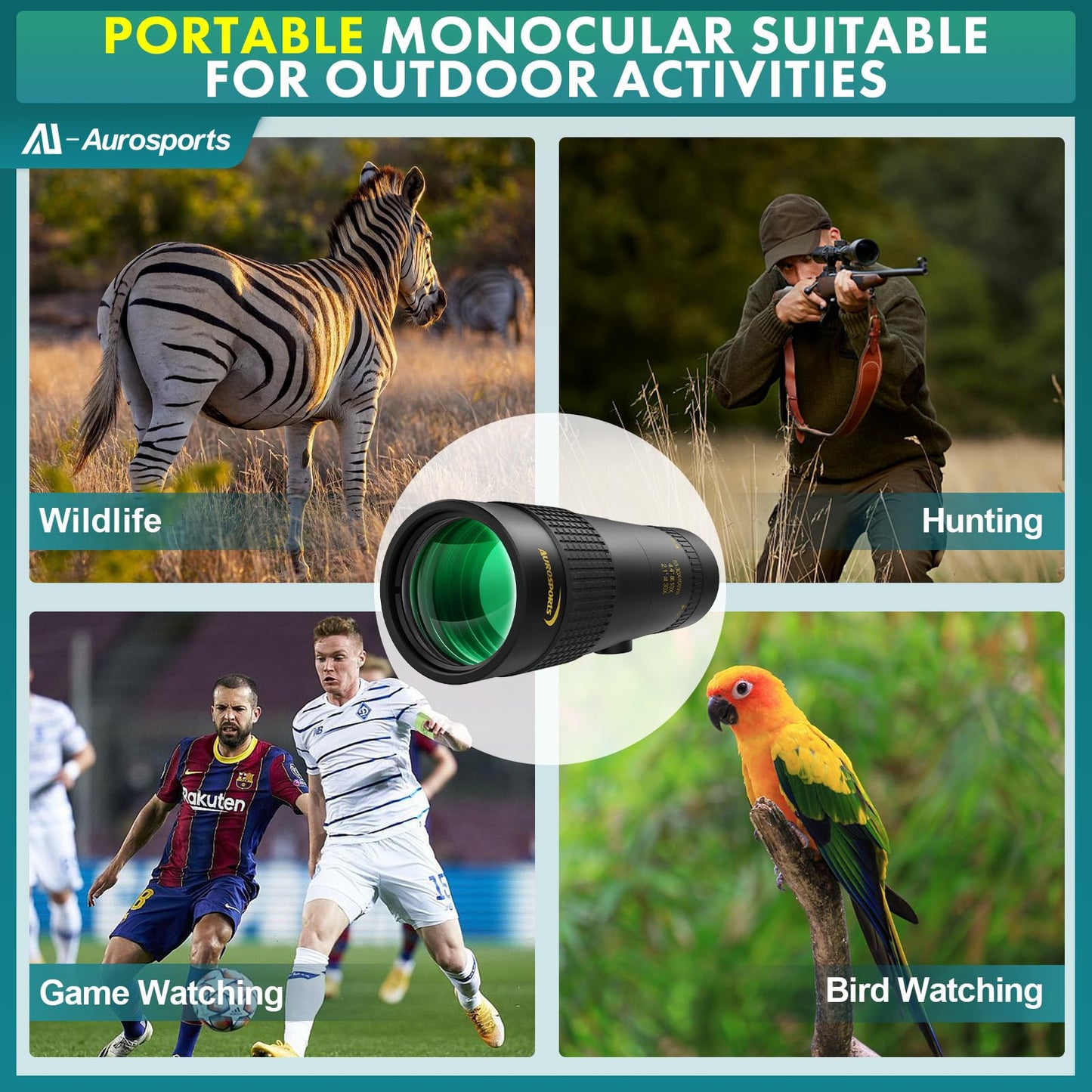 Aurosports 10-30x40 zoom monocular telescope for adults, Bak4 prism dual focus telescope compact monocular for wildlife bird watching hiking hunting camping.