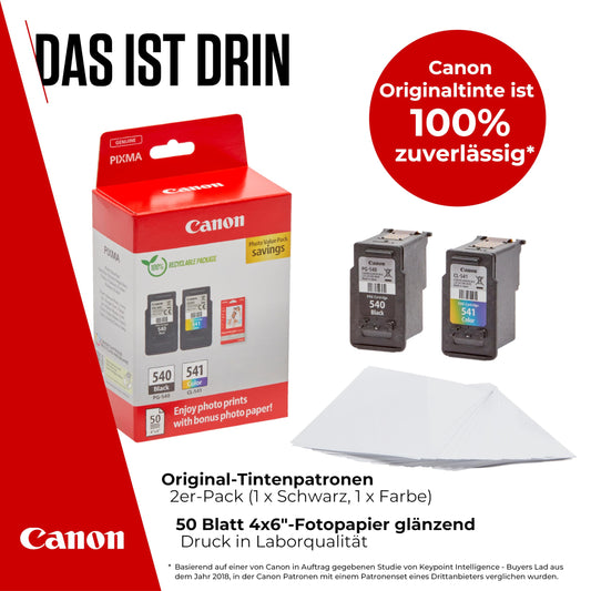 Canon Ink & Paper Multipack - PG-540/CL-541 Original Printer Ink Cartridges 2-Pack (1 x Black, 1 x Color cartridges) & 4x6 Photo Paper (50 sheets) For PIXMA TS5150, TS5151, MG3650s, MG4250