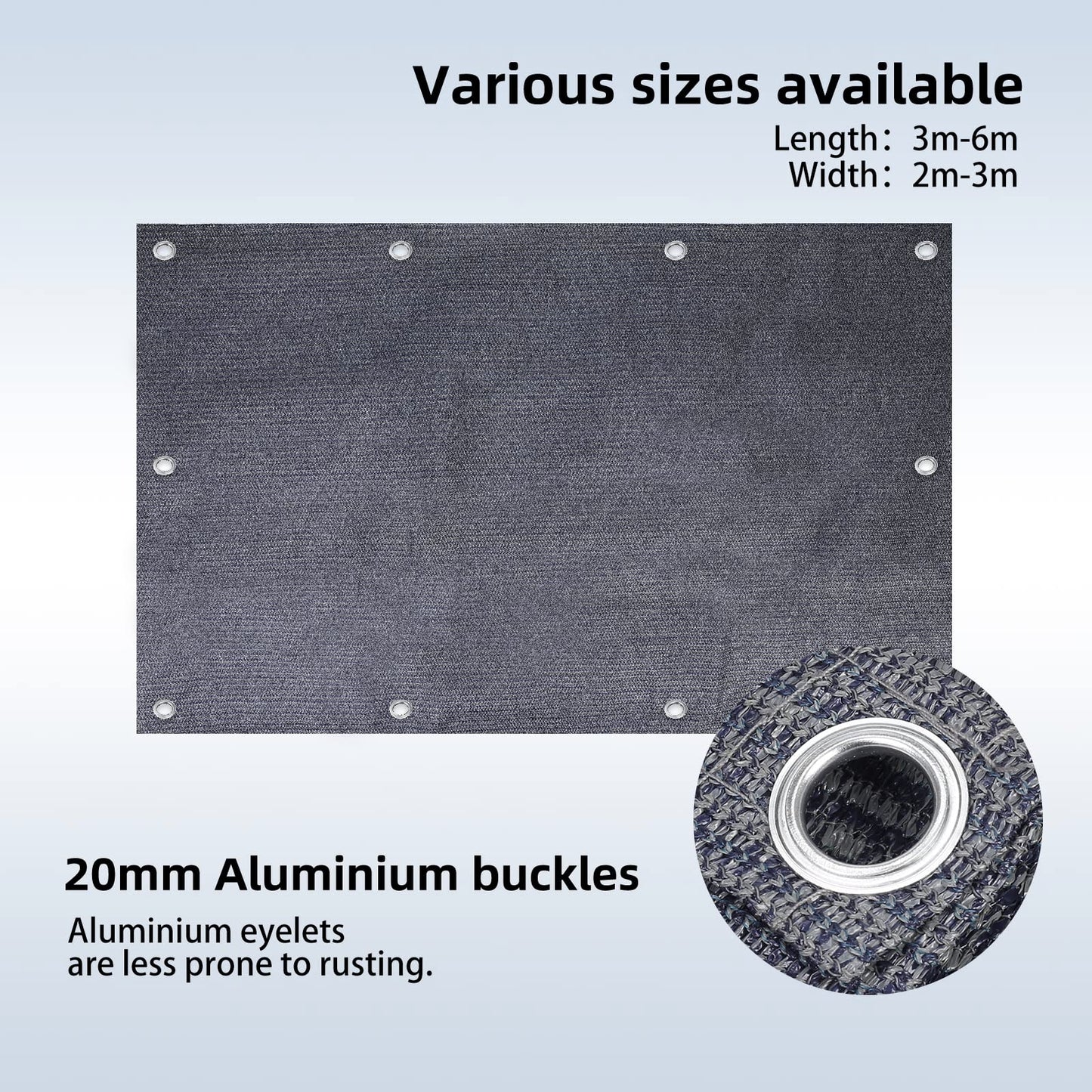 FoundGo awning carpet with eyelets [280g/m² HDPE] Camping carpet Outdoor awning floor including carrying bag Steel nails & Small broom Blue/Grey 250x500cm