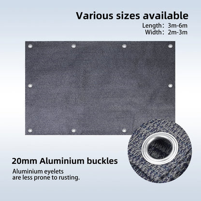 FoundGo awning carpet with eyelets [280g/m² HDPE] Camping carpet Outdoor awning floor including carrying bag Steel nails & Small broom Blue/Grey 250x500cm