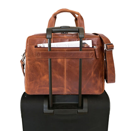 ALMADIH leather laptop bag briefcase BRUNO deluxe - premium business bag shoulder bag men's messenger work bag shoulder bag document suitcase loop brown (BRUNO antique)