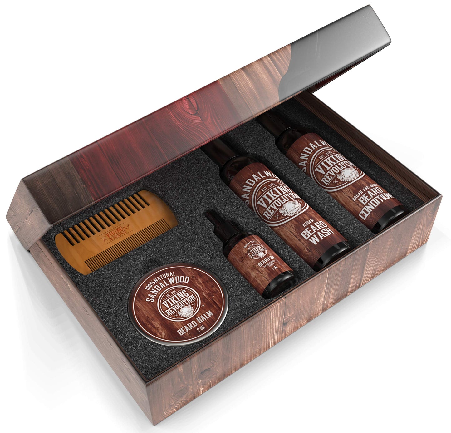 Viking Revolution - Beard Care Kit for Men - Conditioner Men Set Smooth & Relieve Beard Itch - Includes Beard Shampoo, Conditioner, Beard Oil, Beard Balm & Beard Comb Gifts For Men Sandalwood