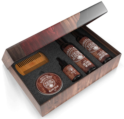 Viking Revolution - Beard Care Kit for Men - Conditioner Men Set Smooth & Relieve Beard Itch - Includes Beard Shampoo, Conditioner, Beard Oil, Beard Balm & Beard Comb Gifts For Men Sandalwood