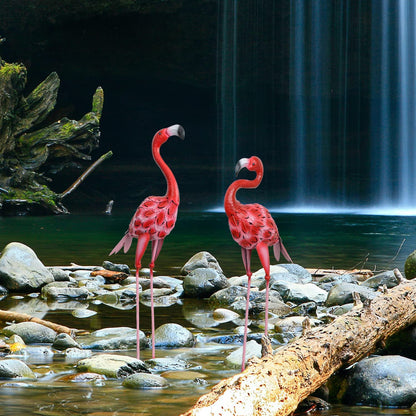 AOFOX Flamingo garden statues and sculptures, 2 pieces metal, large red flamingo bird garden art outdoor statue for home, patio, lawn, backyard decoration