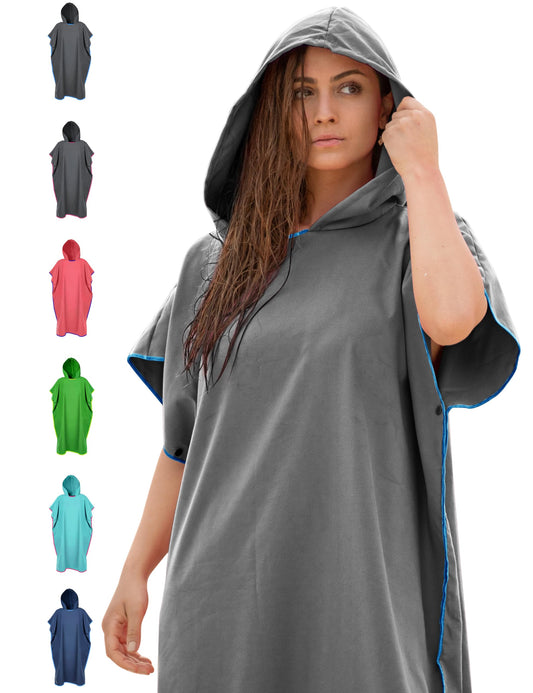 NirvanaShape adult towel poncho, perfect for changing and drying off, with quick-dry function. Great for surfing, camping, sauna, snorkeling, and the beach while traveling.