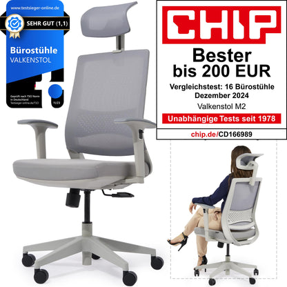 VALKENSTOL M2 office chair ergonomically designed with individually adjustable armrests and headrest for maximum freedom of movement - comfortable desk chair for office and home office.