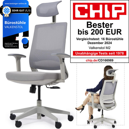 VALKENSTOL M2 office chair ergonomically designed with individually adjustable armrests and headrest for maximum freedom of movement - comfortable desk chair for office and home office.