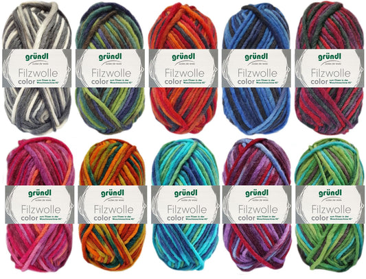 10x50 grams Gründl yarn felting wool Color with color selection including instructions for potholders (COLOR)