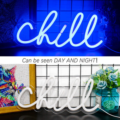 Chill neon wall light sign for wall decor. Neon light for bedroom, bar, hotel, game room.