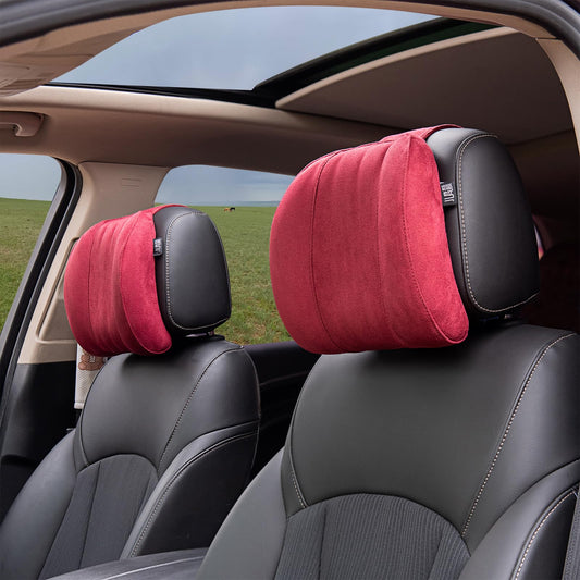 Forbell Auto Headrest Neck Pillow Accessory Cushion Memory Cotton Car Headrest Pillow Headrest Pillow for Car Suede (Wine Red)