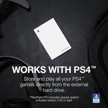 Seagate Game Drive PS4/PS5 2TB, portable external hard drive, 2.5 inch, USB 3.0, white, blue LED, includes 2 weeks of Playstation+ (STLV2000202)
