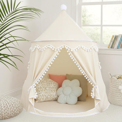 LIONHERZ® THE ORIGINAL play tent for kids, breathable cotton & hemp | Fairy tale castle with fiberglass poles and carrying bag | sturdy teepee for boys girls (cream white, without accessories)