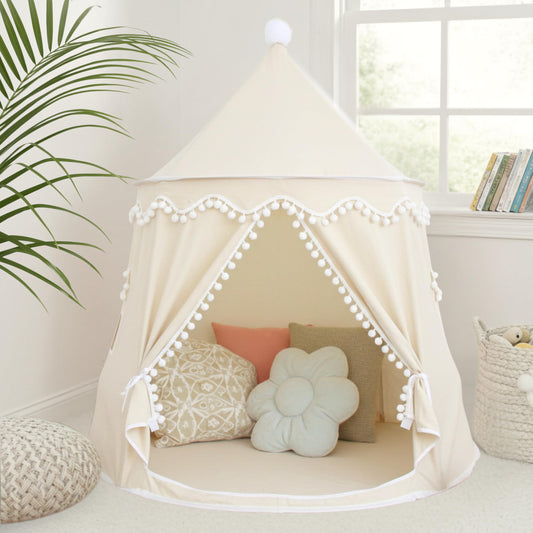 LIONHERZ® THE ORIGINAL play tent for kids, breathable cotton & hemp | Fairy tale castle with fiberglass poles and carrying bag | sturdy teepee for boys girls (cream white, without accessories)