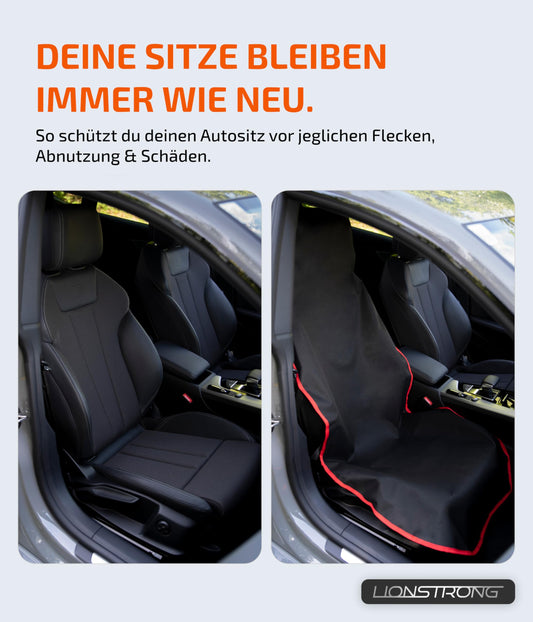 LIONSTRONG® Car Seat Protector Front Seat universally compatible [WATERPROOF] - Car Seat Covers Front Seats - Seat Protector Car Seat Covers - Car Seat Protection - Workshop Cover - Polyester Red 2 pc.