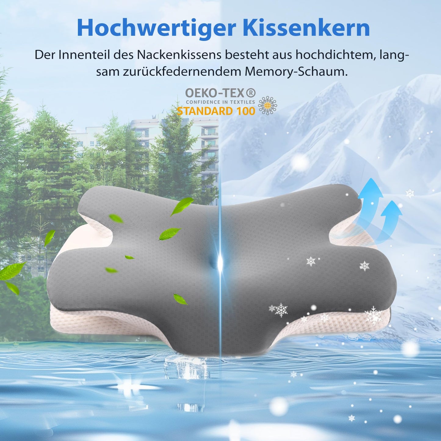 MULISOFT Memory Foam Pillow, comfortable head pillow, supportive neck pillow, ergonomic side sleeper pillow (gray)