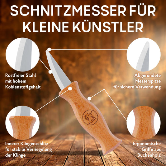 Eli® carving knife set for children from 6 years - high-quality carving set for kids including cut-resistant gloves - kids carving knife - carving tool - outdoor knife