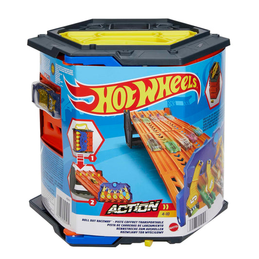 Hot Wheels HGK41 - Rollout Raceway Trackset, turns into a five-lane raceway, storage container, toy race track for kids 4+ years old.