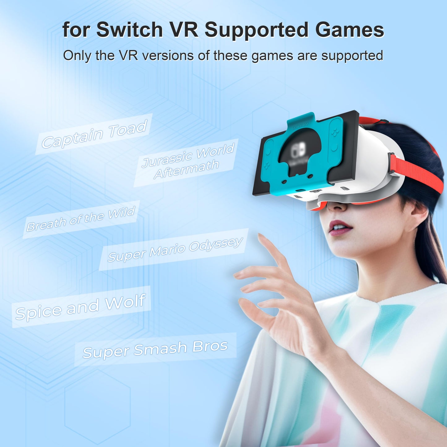 DEVASO VR headset for Nintendo Switch/Switch OLED with adjustable HD lenses, 3D VR (Virtual Reality) headset gaming accessory set, Switch VR Labo goggles, cool stuff for teenage boys.