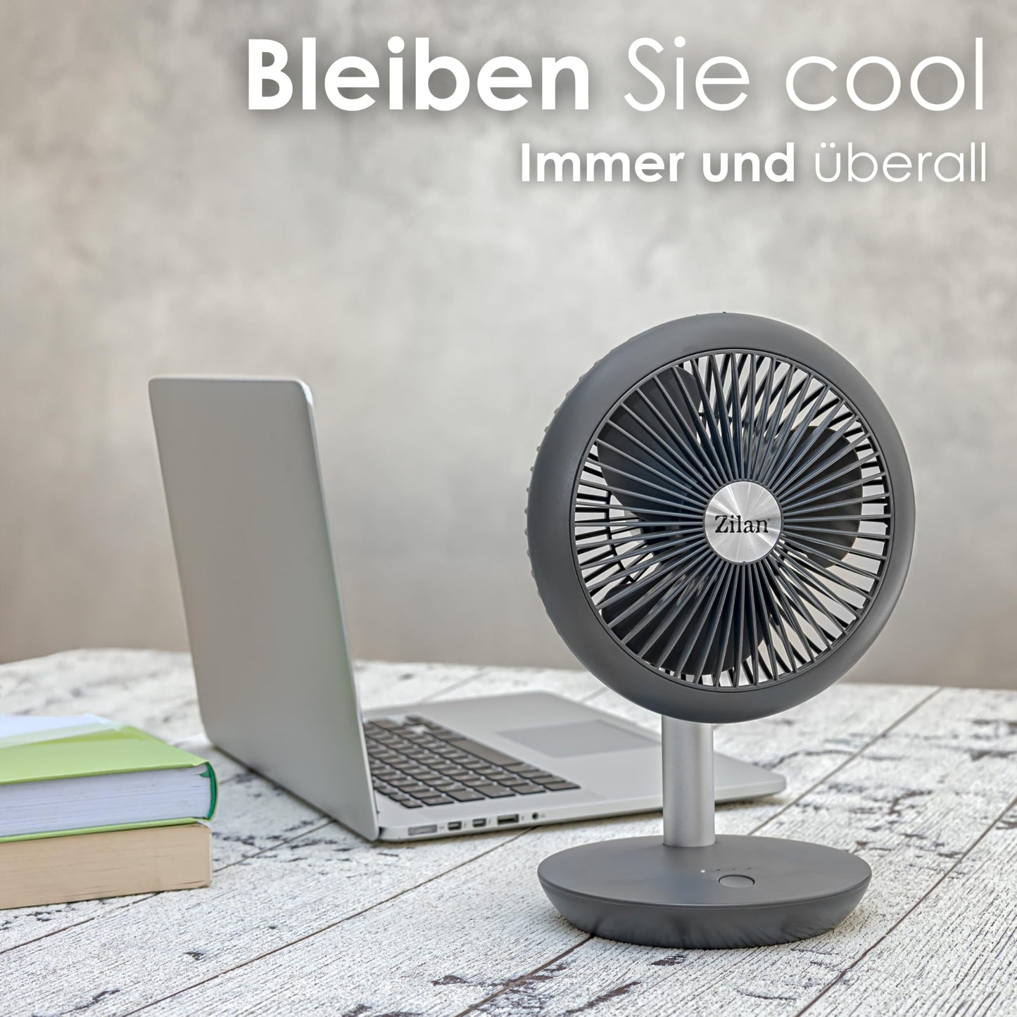 Zilan desk fan very quiet | Cordless | 4000 mAh battery | Fan | 90° adjustable | Desk fan | Air cooler | Energy-saving | 4 levels | 15 h cordless operation