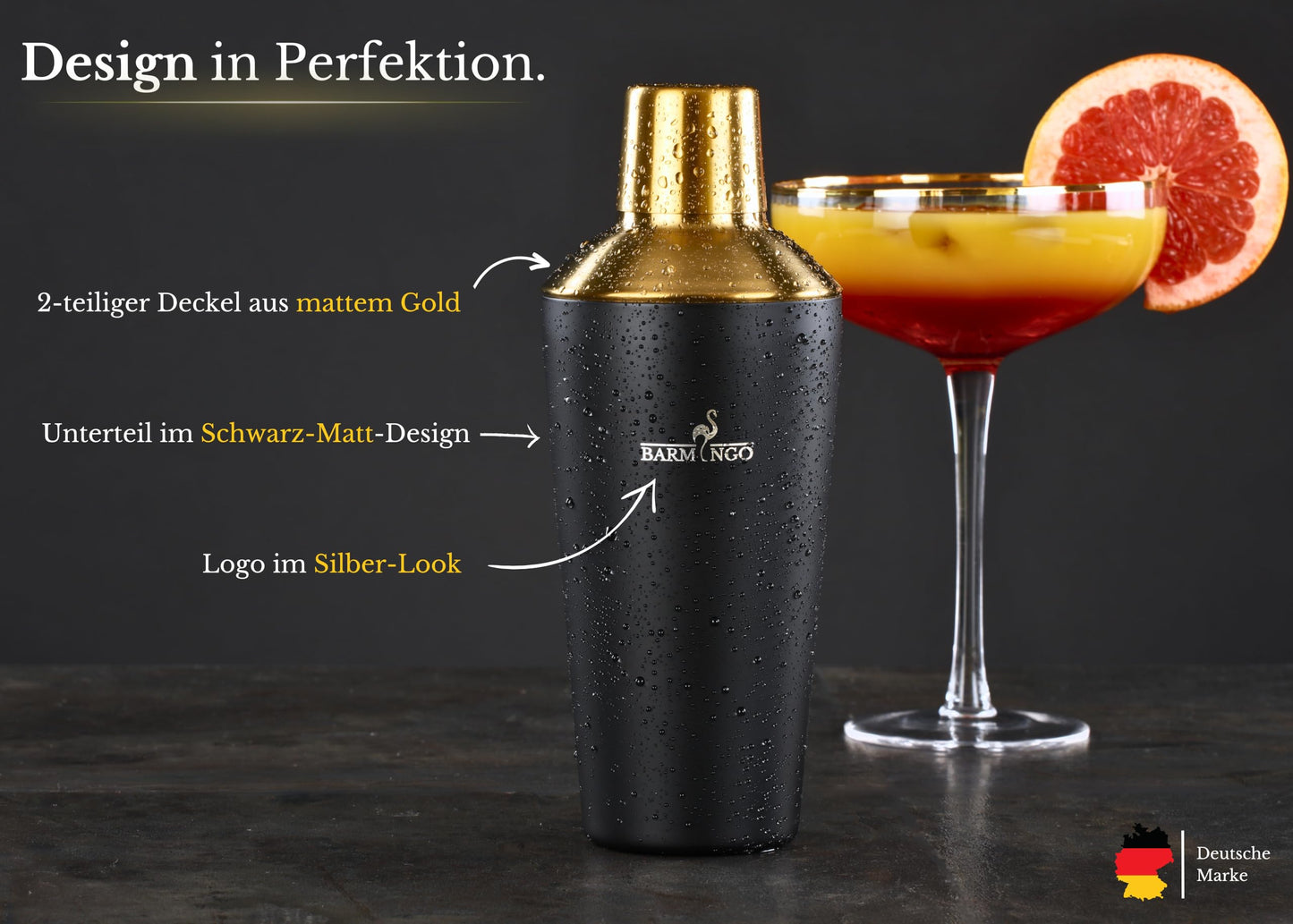 BARMINGO® Stainless Steel Cocktail Set 11pcs. - 700ml Cocktail Shaker Set with Stand and Bar Accessories, Cocktail Shaker Set | Bartender Set | Cocktail Mixing Set | Bar Set | Gift Set | Black & Gold