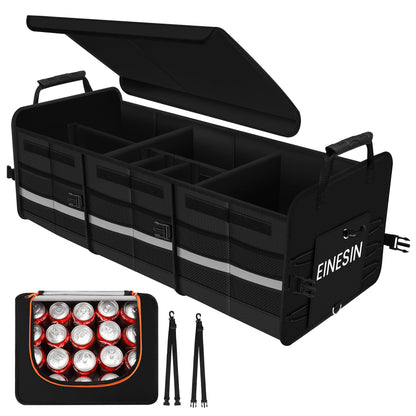 One Extra Large 88L Car Trunk Organizer and 22L Cooler Bag, with 7 compartments, car storage box, collapsible car trunk organizer with compartments and foldable lid.