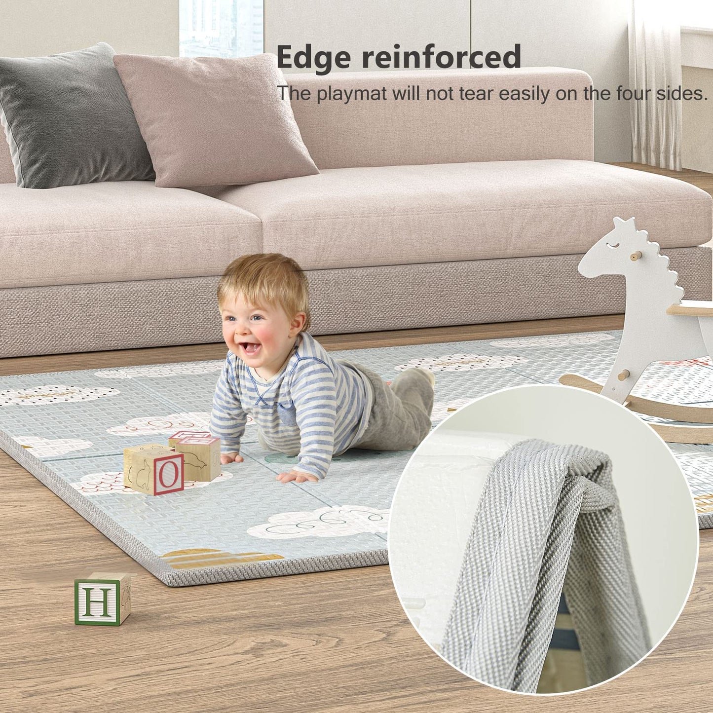 Uanlauo Baby Foldable Play Mat, 1.5cm Thick Crawling Blanket for Baby, Non-Toxic Baby Crawling Mat, Children's Play Mat Reinforced Edge Mat